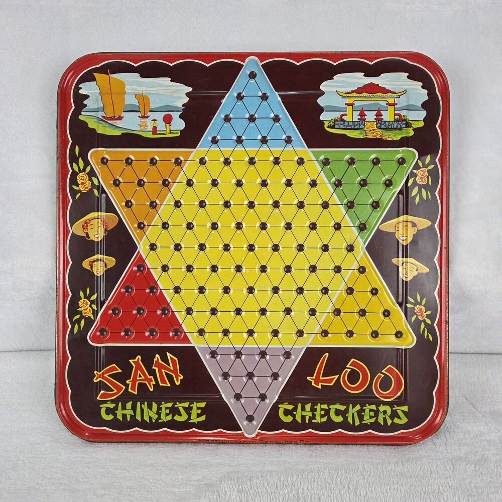 Vintage San Loo Chinese Checkers Tin Game Board Lid Only Northwestern Products